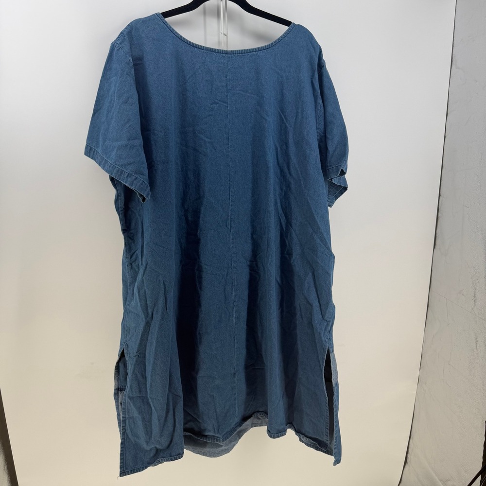 Santé Fish Patchwork Denim Dress Women 4X Blue Coastal Nautical Lagenlook Casual - Picture 2 of 7